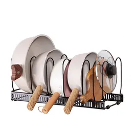 POTS Rack Organizer för kökslådor Skåp utbyggbar kruka och panel Lock Organisatör Holder Cutting Board Cookware Organizer 240307