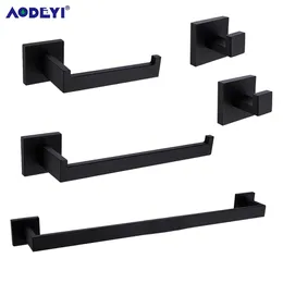 Bathroom Hardware Set Accessories Stainless Steel Black Shelf Robe Hook Hanger Long Towel Rail Bar Rack Tissue Paper Holder 240312