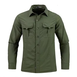 Green Black Cargo Long Sleeves Shirts For Mens Spring Autumn Design Brand Oversize 4XL 5XL Military Clothes Casual Blouse 240312