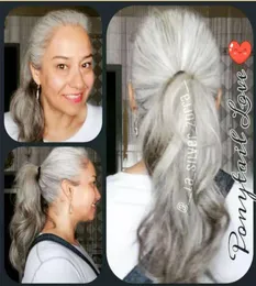 ホワイトブロンドツートーンブレンドシルバーグレーソルトペッパーヒューマンヘアポニーテールヘアピースラップ波状ポニーテール100G140G8288670