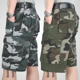 Summer Cargo Shorts Mężczyźni kamuflaż Casual Cotton Multi-Piekiestna workowate Bermuda Streetwear Hiphop wojskowy