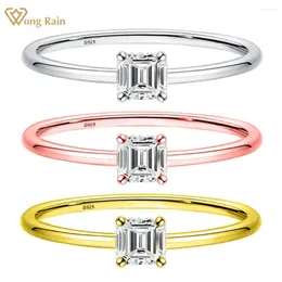 Anéis de cluster Wong Rain 18k banhado a ouro 925 prata esterlina 3ex vvs1 asscher corte 4 mm real moissanite diamantes mulheres anel de noivado jóias