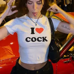 Женские футболки I Love Cock Y2k Одежда Сексуальные топы Летний укороченный топ Футболка с буквенным принтом Модная женская блузка с графическим принтом 2024 Винтаж 90-х годов