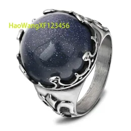 Vintage wholesale Fashionable Retro punk shining blue sand stainless steel ring for man and women