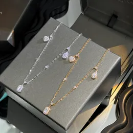 Luxo top pingente colar s925 prata esterlina marca designer completo cristal zircão charme coração quadrado gota de água charme dupla camada corrente gargantilha para mulheres jóias