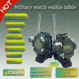 Перезаряжаемые для детей двустороннее радио Walky Talky с фонариком 7 в 1 часы детские игры на открытом воздухе домофон армейские игрушки подарки 240306