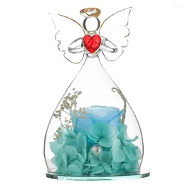 Decorative Flowers Gift For Girlfriend Forever Rose In Angel Glass Cover Eternal Home Decor Gifts Wedding Valentine Day(Blue)