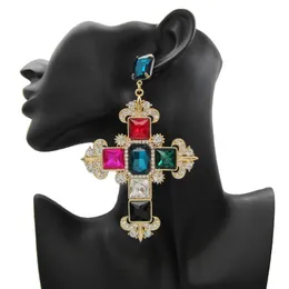 Dangle Chandelier Boho Big Drop Cross Earrings For Women Crystal Glass Large Pendant Colorful Earrings Nieuw In Oorbellen Fine Jewelries 24316