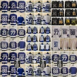 Herren Eishockey 91 Steven Stamkos Trikot 21 Brayden Point 77 Victor Hedman 86 Nikita Kucherov 88 Andrei Vasilevskiy Reverse Retro Stadium Series Uniform Blau Weiß