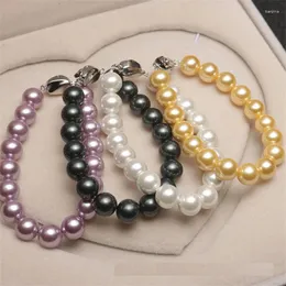 Strand 8mm 10mm White Pink Purple Black Round Shell Pearl Armband för kvinnor Eleganta pärlor Bangle Party Anniversary Wedding Jewelry