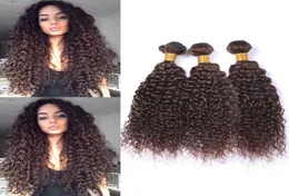 4 ciemnobrązowe perwersyjne kręcone brazylijskie ludzkie włosy splaty 3 wiązki czekoladowe brązowe dziewicze włosy wątki Kinky Curly Bundles D6451889