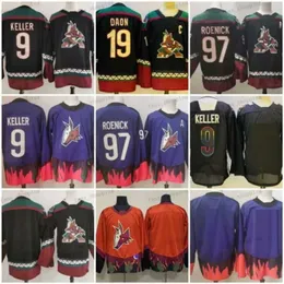 Uomo Hockey su ghiaccio 9 Maglie Clayton Keller 19 Maglie Shane Doan Uomo Uniforme sportiva in bianco Manica lunga Nero Reverse Retro Viola Nero Cucito Buono Drop Shiping