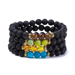 Beaded Natural Black Lava Stone Strands Beaded Elastic Charm Bracelets For Women Men Yoga Party Club Jewelry Drop Delivery Jewelry Br Dh7Vs