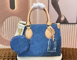 Tasarımcılar çantalar denim mavi omuz çantaları totes el çantaları kadınlar kese plat tote mm m46373 m45659 lüks crossbody omuz çantası