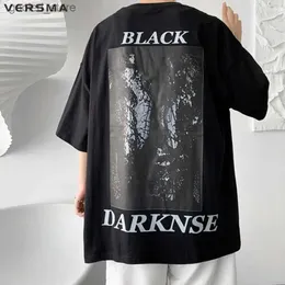 Homens camisetas Versma Coréia Ulzzang Moda Gótico Impresso T-shirt Mens Americano Manga Longa Juventude T-shirt Mens Transporte Direto Q240316