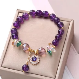 Charmarmband naturliga lila kristallarmband med handgjorda pärlor fina smycken för kvinnor elastiska rep armband mode tillbehör