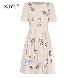 فساتين غير رسمية أساسية Zjyt Ruy Summer 2024 Fashion Floral Embroidery Womens Dress Short sle sle Vestidos casual aline knee lene dressc24315