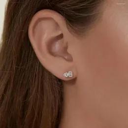 Studörhängen minimalistisk fin 925 Sterling Silver Micro Pave Clear Geometric Cubic Zircon for Women Fashion Ear Studs Jewelry