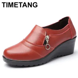 Buty Timetang Autumn Nowa moda poślizg na kobiecych obcasach buty dla kobiet oryginalne skórzane buty robocze matka wygodne ślub C290