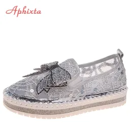 Stivali Aphixta Summer Scarpe da donna piattaforma piattaforma Bling di lusso Butterflyknot Air Mesh Morfier Couch Coppia Cristalli Cristallini Cucila Cucila Sola