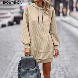 女性ゆるいフーディーカジュアルなソリッドフード付きスウェットシャツプラスサイズのドレスポレロンミュージャーフェムチュニックパーカー240228ウェア
