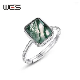 Cluster Rings Wes 925 Sterling Silver Moss Agate for Woman Gemstone 7 9mm Wedding Presents Luxury Band smycken grossistengagemang