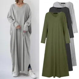 캐주얼 드레스 여성 여름 맥시 드레스 칠면조 eid 단단한 면화 긴 섹시한 A- 라인 v Moroccan Kaftan Robe Islamic Cloth 2024