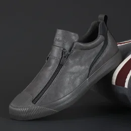 Sapatos tênis tênis homens sapatos laterais com zíper lateral mocassins casuais à prova d'água no sapato de tornozelo para homens esportes de cor sólida Mantenha quente