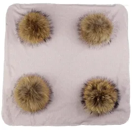 Scarves Born Kids Baby Warm Cotton Swaddling Blanket Travel Sleeping With 20cm Big Real Fur Pompom Bedding Swaddles Wrap