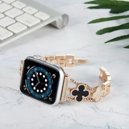 Devices For Apple Watch with Metal Resin Diamond Strap 41mm 44mm Iwatch 7 6 5 4 Luxury Clover Watch Chain for Women 38mm 40mm 42mm 2022