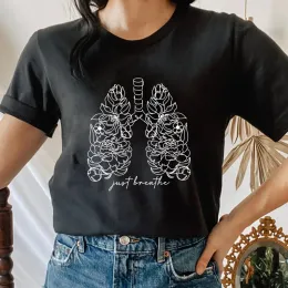 T-shirt Just Breathe Anatomical Lungs Tshirt Botanical Flower Lungs Anatomy Tee Shirt Top Aesthetic Nursing Student Gift Tshirt