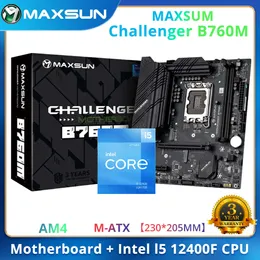MAXSUN Challenger B760M com conjunto de placa-mãe Intel I5 12400F CPU PCIE4.0x16 Intel 12th Gen Core (LGA1700) M.2 USB3.2 Original