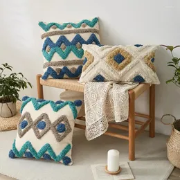 Подушка Марокканский чехол с вышивкой, тафтинговый геометрический синий, бежевый, декоративная наволочка для дивана, спальни, домашний декор