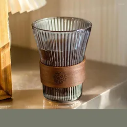 ワイングラス日本スタイルのグラスコーヒーマグウォルナットカップスリーブコーヒーウェア美しい茶マグカップかわいい