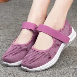 Boots Summer Women Flats Knit Mesh Cotton Shoes For Elderly Ballerina Flats Creepers Comfortable Luxury Shoes Ladies Platform Shoes