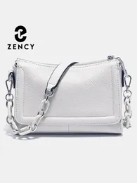 Zency 2024 Fashion Acrylic Chain Handbag Soft Leather Top-handle Bag For Women Luxury Small Underarm Bag White Crossbody Sac 240401