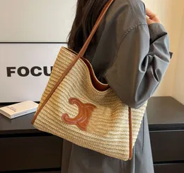 Summer Women Bag 2024 Ny Vintage Single Shoulder Tote Bag Fashion All-In-One stor kapacitet Underarm Straw Bag Casual Handbag Shopping Bag