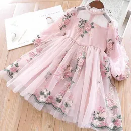Sukienki dla dziewczynek 3-8 lat wiosna jesień dziewczyny sukienka kwiat eleganckie długie rękawy dzieci swobodne ubrania tiul przyjęcie urodzinowe księżniczka dla gi