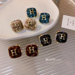 Stud Earrings Ins S925 Needle Letter H Square Unusual Vintage Fabric For Women Girls Fashion Jewelry Gift