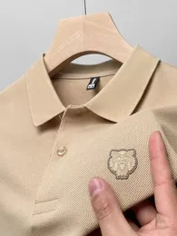 Высококачественная рубашка поло из 100% хлопка с вышивкой в виде головы тигра с коротким рукавом, мужская повседневная футболка с лацканами, летняя модная брендовая рубашка Paul 240307