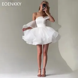 Eoenkky branco organza mini formatura vestidos de baile fora do ombro babados vestido de noite para as mulheres curto vestido de festa de casamento 2024 240320