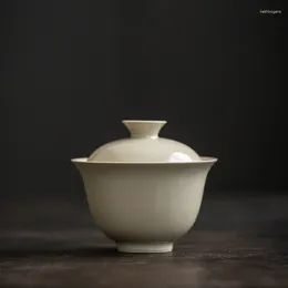 Decorative Figurines XK Grass And Wood Gray Tureen Simple Imitation Song Suya Tea Brewing Bowl Set Ceramic Cup
