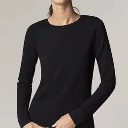 Kvinnors T-skjortor 2024 Våren i långärmad bomull Basic o-hals Tee Slim Fit Black Pullover Top Female Clothing 0706