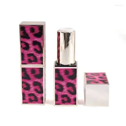 Vorratsflaschen, leer, quadratisch, 12,1 mm, rosa Leopardenmuster, magnetische Lippenstifthülse, 12 Stück