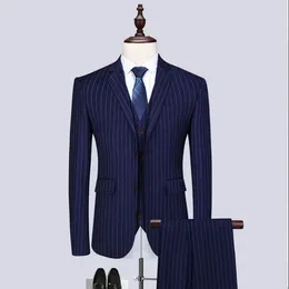 Men's Suits Trajes Elegante Para Hombres 3Pcs Blazer Vest Pants Striped Casual Quality Slim Fit For Men Oversized Luxury Costume Homme