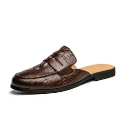 HBP Não-Marca Babouche Homme en cuir Sola de Couro Preto Moda Mules Sapatos Deslizantes Sapatos Casuais para Homens Sapatos de Meia Couro