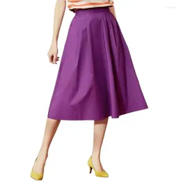 Skirts 2024 Women Summer Solid Cotton Midi Ladies A-line Elastic Waist Elegant Knee-Length Fashion Falda Larga