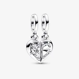 Splittbar mor dotter dingle charm pandoras 925 sterling silver charms armband gör charms set kärlek hjärthalsband hänge med original låda grossist