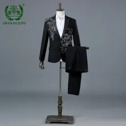 Abiti Temperamento Gentleman Completo da uomo Set Moda Tridimensionale Intarsio Diamante Abito da sera Splendidi abiti da sposo slim