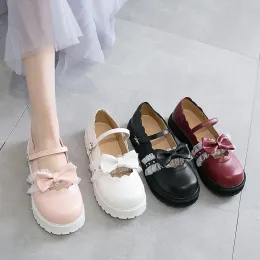 Botas japonesas doces sapatos lolita rosa branco vermelho preto arco harajuku salto mulheres sapatos fofos sapatos coreanos sapatos redondos de cabeça kawaii sapatos